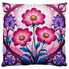 Fantasy Pink Flowers Stained Glass Large Premium Plush Fleece Cushion Case (two Sides) by Grandong