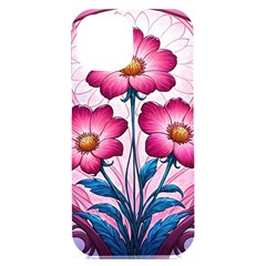 Fantasy Pink Flowers Stained Glass Iphone 15 Plus Black Uv Print Pc Hardshell Case by Grandong