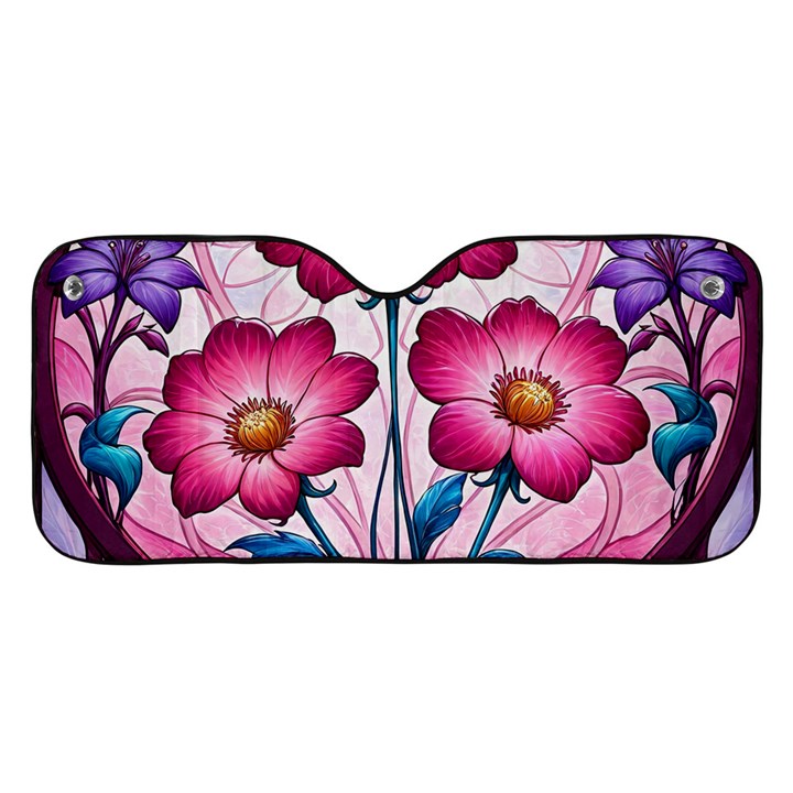 Fantasy Pink Flowers Stained Glass Car Windshield Sunshade