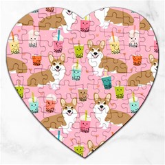 Corgi Bubble Boba Tea Pink Pattern Jigsaw Puzzle (heart) by Salmanaz77