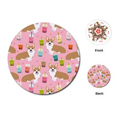 Corgi Bubble Boba Tea Pink Pattern Playing Cards Single Design (round) by Salmanaz77