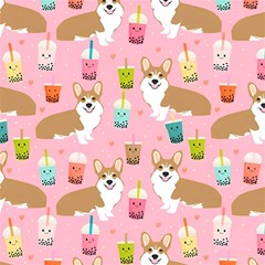 Corgi Bubble Boba Tea Pink Pattern Play Mat (square) by Salmanaz77