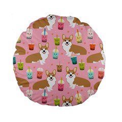 Corgi Bubble Boba Tea Pink Pattern Standard 15  Premium Flano Round Cushions by Salmanaz77