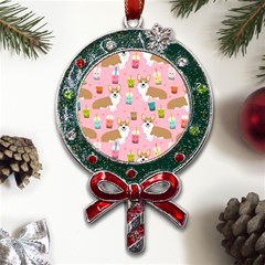 Corgi Bubble Boba Tea Pink Pattern Metal X mas Lollipop With Crystal Ornament by Salmanaz77