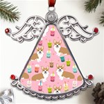 Corgi Bubble Boba Tea Pink Pattern Metal Angel with Crystal Ornament Front