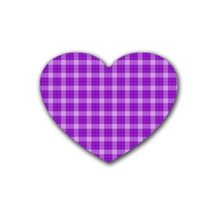 Purple Plaid Tartan 3 Rubber Coaster (heart) by dressshop