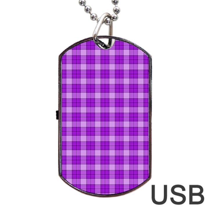 Purple Plaid Tartan 3 Dog Tag USB Flash (One Side)