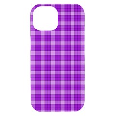 Purple Plaid Tartan 3 Iphone 15 Black Uv Print Pc Hardshell Case by dressshop