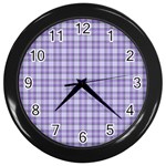 Purple Plaid Tartan 2 Wall Clock (Black) Front