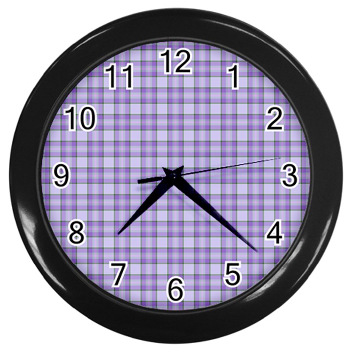 Purple Plaid Tartan 2 Wall Clock (Black)