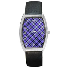 Blue Tartan Plaid 1 Diagonal Barrel Style Metal Watch by dressshop