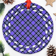 Blue Tartan Plaid 1 Diagonal Ornament (round Filigree) by dressshop