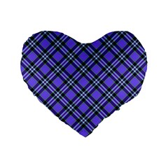 Blue Tartan Plaid 1 Diagonal Standard 16  Premium Flano Heart Shape Cushions by dressshop