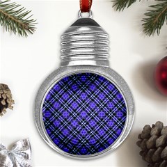 Blue Tartan Plaid 1 Diagonal Metal Light Bulb Shape Ornament by dressshop