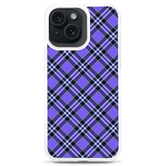 Blue Tartan Plaid 1 Diagonal Iphone 15 Plus Tpu Uv Print Case by dressshop