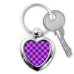 Purple Plaid Tartan 3 Diagonal (2) Key Chain (heart) by dressshop