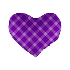 Purple Plaid Tartan 3 Diagonal (2) Standard 16  Premium Flano Heart Shape Cushions by dressshop