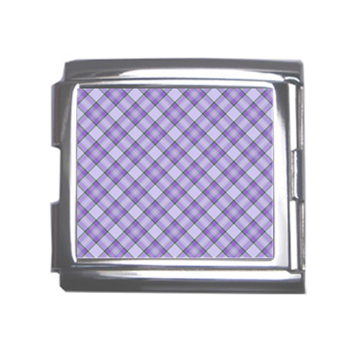 Purple Plaid Tartan 2 Diagonal Mega Link Italian Charm (18mm)