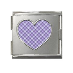 Purple Plaid Tartan 2 Diagonal Mega Link Heart Italian Charm (18mm) by dressshop