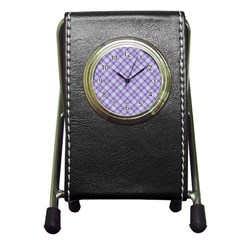 Purple Plaid Tartan 2 Diagonal Pen Holder Desk Clock by dressshop