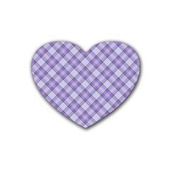 Purple Plaid Tartan 2 Diagonal Rubber Coaster (heart) by dressshop