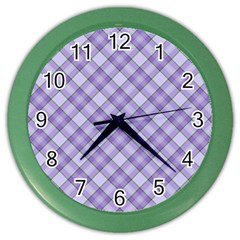 Purple Plaid Tartan 2 Diagonal Color Wall Clock by dressshop