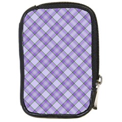 Purple Plaid Tartan 2 Diagonal Compact Camera Leather Case by dressshop