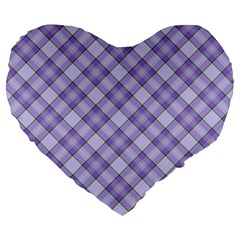 Purple Plaid Tartan 2 Diagonal Large 19  Premium Heart Shape Cushions by dressshop