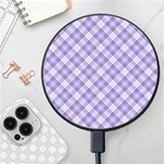 Purple Plaid Tartan 2 Diagonal Wireless Fast Charger(Black) Front