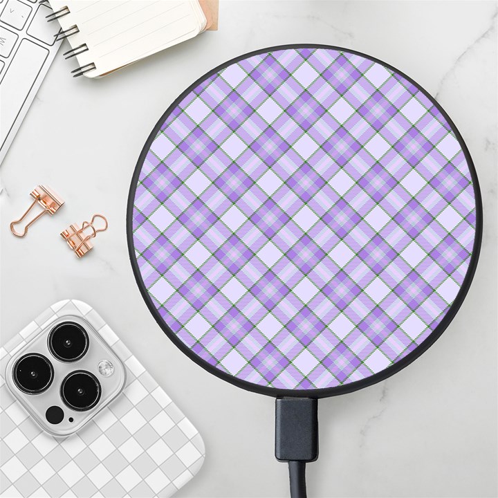 Purple Plaid Tartan 2 Diagonal Wireless Fast Charger(Black)