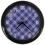 Purple Plaid Tartan 1 Diagonal Wall Clock (Black) Front