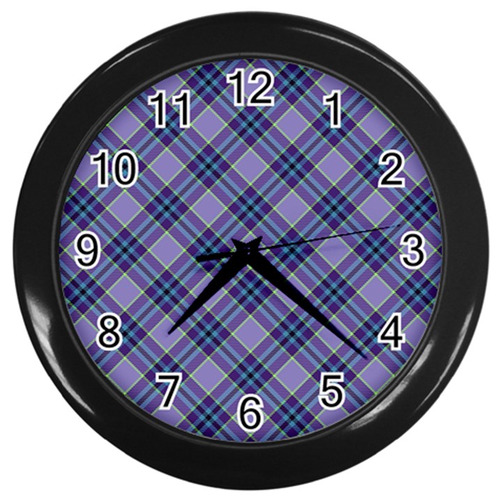 Purple Plaid Tartan 1 Diagonal Wall Clock (Black)