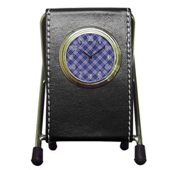 Purple Plaid Tartan 1 Diagonal Pen Holder Desk Clock by dressshop