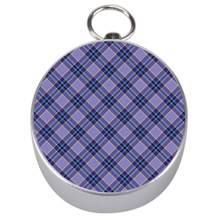 Purple Plaid Tartan 1 Diagonal Silver Compasses