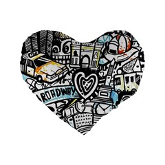 Doodle New York City Nyc Standard 16  Premium Flano Heart Shape Cushions by Salmanaz77