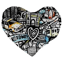 Doodle New York City Nyc Large 19  Premium Flano Heart Shape Cushions by Salmanaz77