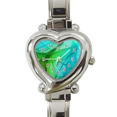 Texture Green Leaf Abstraction 3d Heart Italian Charm Watch by Salmanaz77