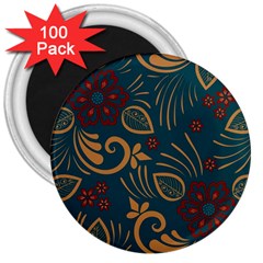 Flowers Floral Retro Flower Texture 3  Magnets (100 Pack) by Salmanaz77