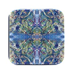 Blue Arabesque Square Metal Box (black) by kaleidomarblingart