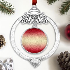 Crimson Red To Cream Yellow Bilinear Gradient Metal Silver X mas Leaves Round Ornament by GradientsOmbre