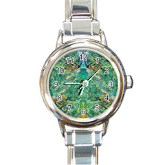 Green Repeats I Round Italian Charm Watch by kaleidomarblingart