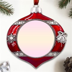 Pink Lace To Cream Yellow Bilinear Gradient Metal Snowflake And Bell Red Ornament by GradientsOmbre