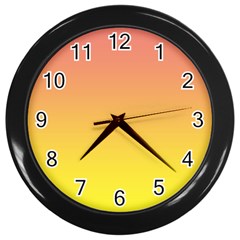 Coral Pink To Electric Yellow Linear Gradient Wall Clock (black) by GradientsOmbre