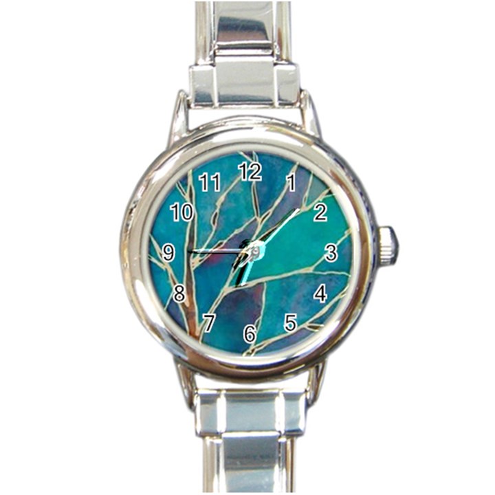 Aqua Batik, Abstract, Colorful Round Italian Charm Watch