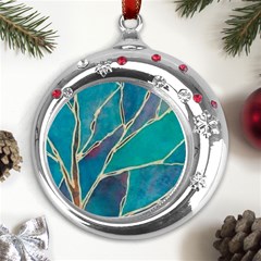 Aqua Batik, Abstract, Colorful Metal Snowflake Red Crystal Round Ornament by kyorashop23