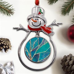 Aqua Batik, Abstract, Colorful Metal Snowman Ornament by kyorashop23