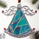 Aqua Batik, Abstract, Colorful Metal Angel with Crystal Ornament Front