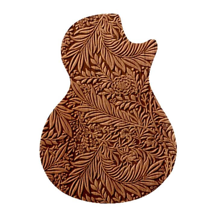 Brown Vintage Background Vintage Floral Pattern, Brown Guitar Shape Wood Guitar Pick Holder Case And Picks Set