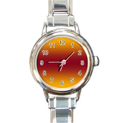 Amber Orange To Burgundy Red Bilinear Gradient Round Italian Charm Watch by GradientsOmbre