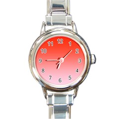 Scarlet Red To Pink Lace Linear Gradient Round Italian Charm Watch by GradientsOmbre